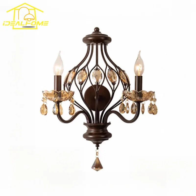 Afralia™ Crystal Candle Wall Lamp LED E14 Iron Art Living Room Bedroom Bar