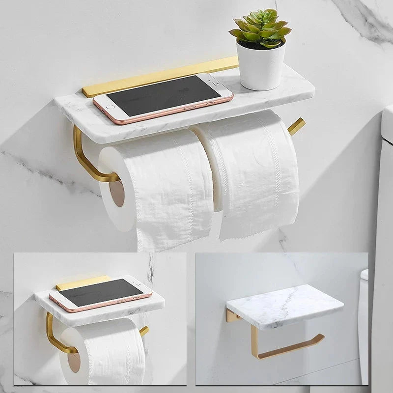 Afralia™ Gold Marble Toilet Paper Holder Tissue Box Stand Wall Mount Bathroom Rack