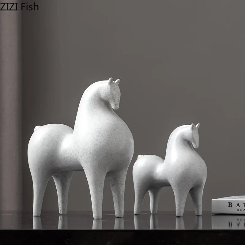 Afralia™ Modern White Horse Resin Sculpture Desk Ornament Minimalist Statue Aesthetic Decor