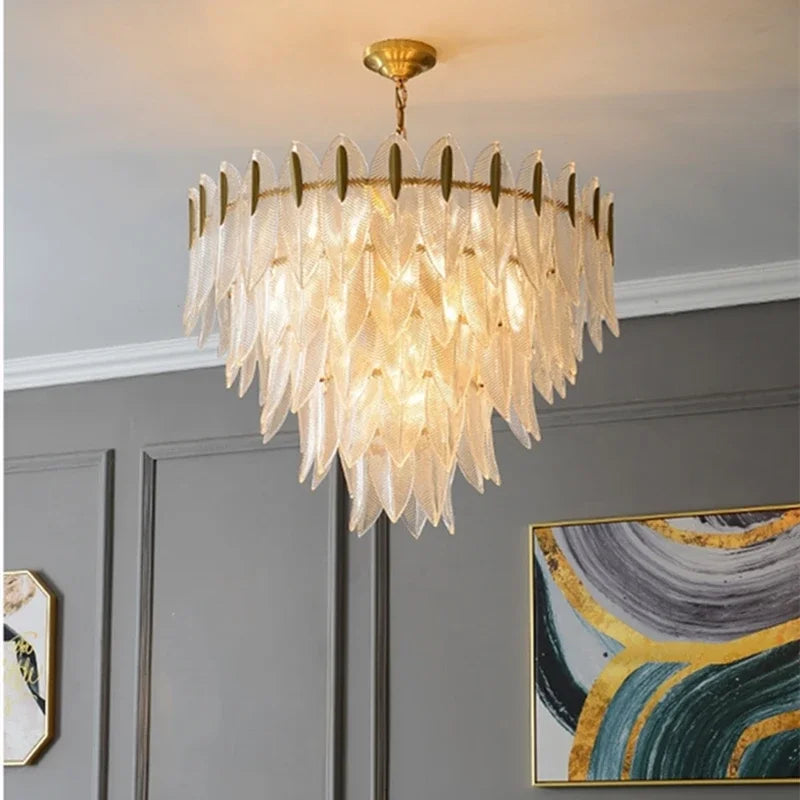 Afralia™ Leaf Glass Chandelier - Nordic Style Light Luxury Pendant Lamp