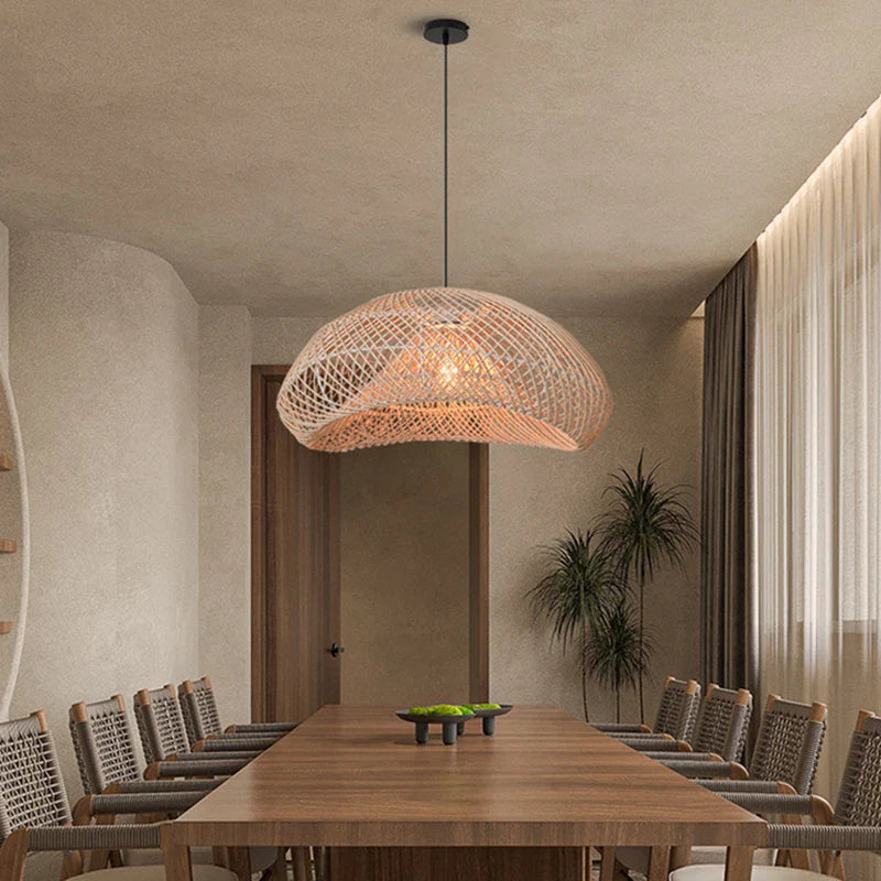 Afralia™ Wicker Pendant Lamp: Hand-Woven Rattan Hanging Light for Dining, Living, or Bedroom