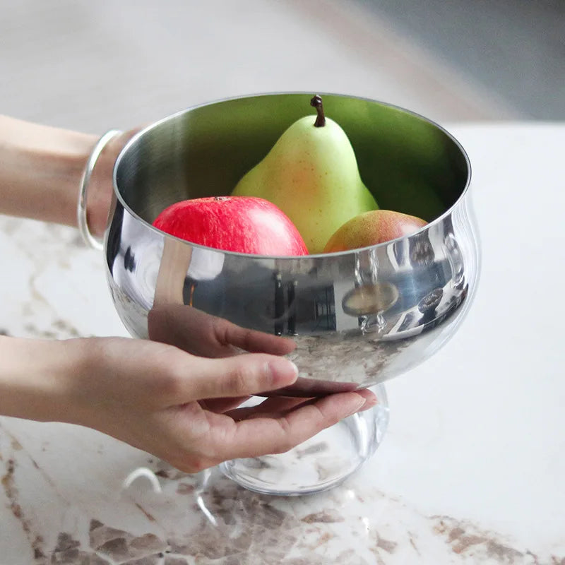 Afralia™ Stainless Steel Fruit Bowl with Transparent Base, High-legged, Desktop Storage Container