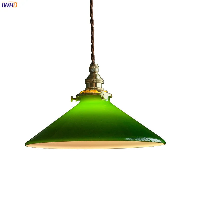 Afralia™ Edison Vintage Pendant Lamp Green Glass Copper Socket Home Decor