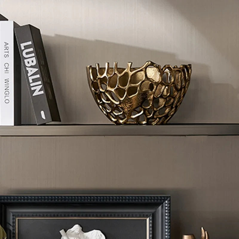 Afralia™ Gold Coralline Fruit Tray: Stylish Home Decor & Desktop Storage