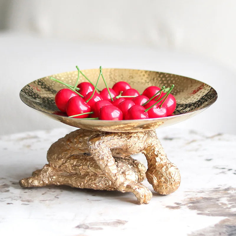 Afralia™ Golden Resin Handicraft Tray Figurine for Home Decor