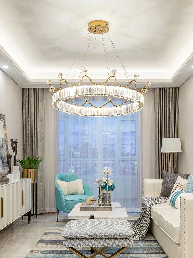 Afralia™ Crown Petal LED Crystal Chandelier - Luxury Nordic Design for Girls' Bedroom