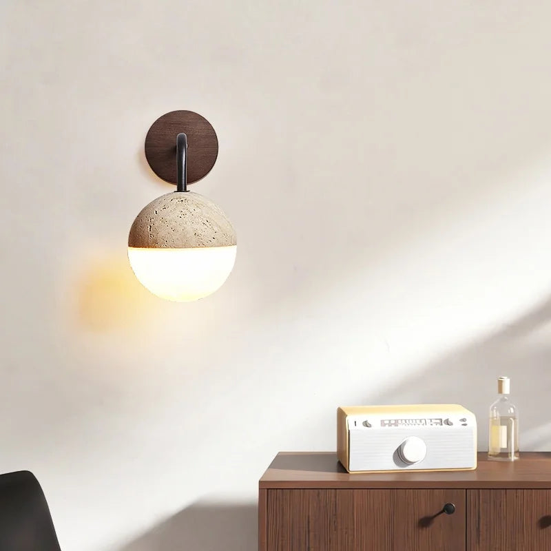 Afralia™ Yellow Travertine LED Wall Lights Pull Chain Nordic Modern Stair Light
