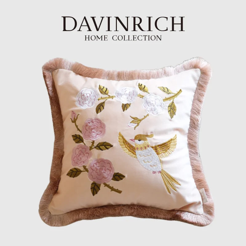 Afralia™ Rose & Oriole Bird Velvet Pillow Covers - Retro Chinese Embroidered Accent