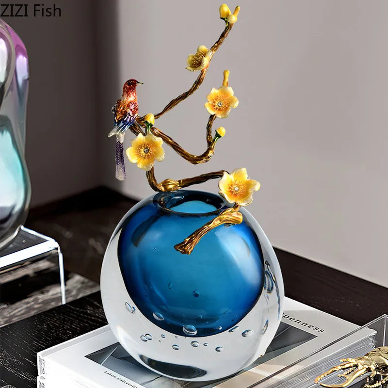 Afralia™ Ocean Heart Glass Vase - Transparent Blue Floral Room Decor