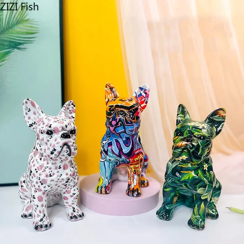 Afralia™ Bulldog Punk Art Resin Sculpture Decor Ornaments Aesthetic Room Furnishings