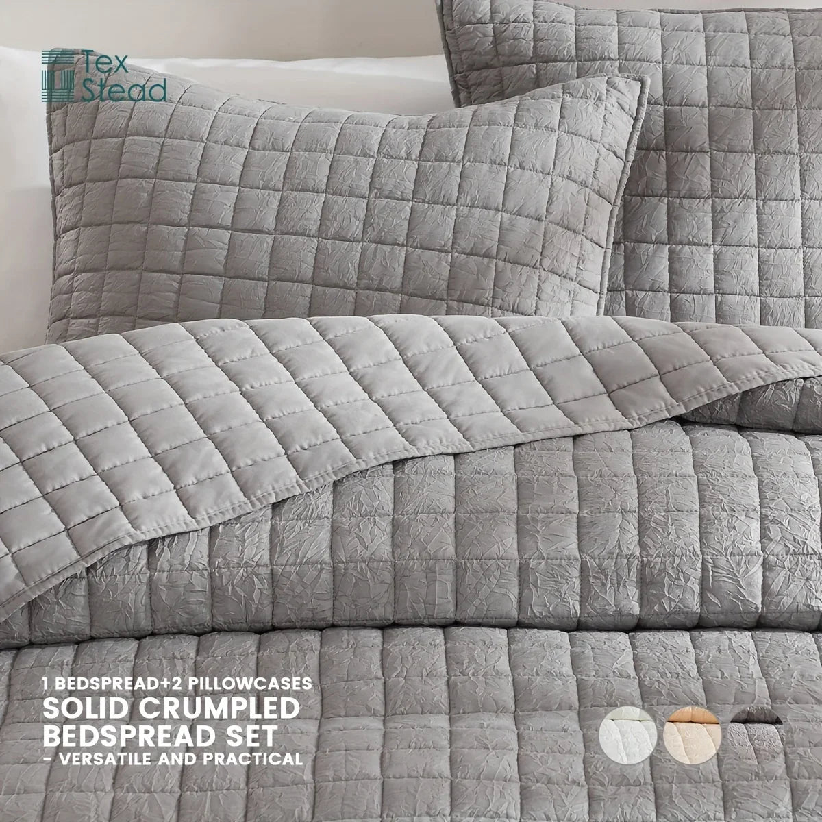 Afralia™ Soft Crumpled Bedspread Set (1 Bedspread + 2 Pillowcases) - Breathable & Comfortable