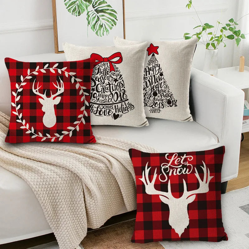 Afralia™ Elk Print Linen Pillowcase: Festive Christmas Cushion Cover for Sofa - 2023 New Year Decor