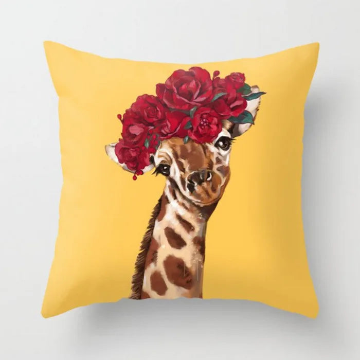 Afralia™ Yellow Giraffe Design Cushion Cover 45x45cm - Decorative Pillowcase for Home Decor