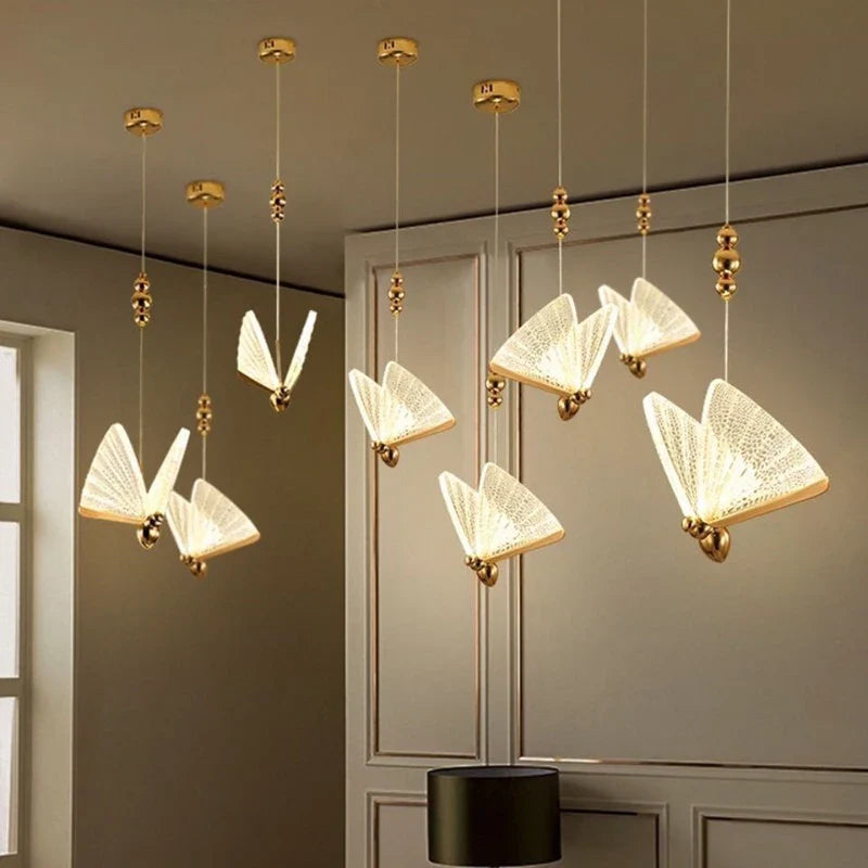 Afralia™ Gold Butterfly LED Acrylic Pendant Light for Living Room Ceiling
