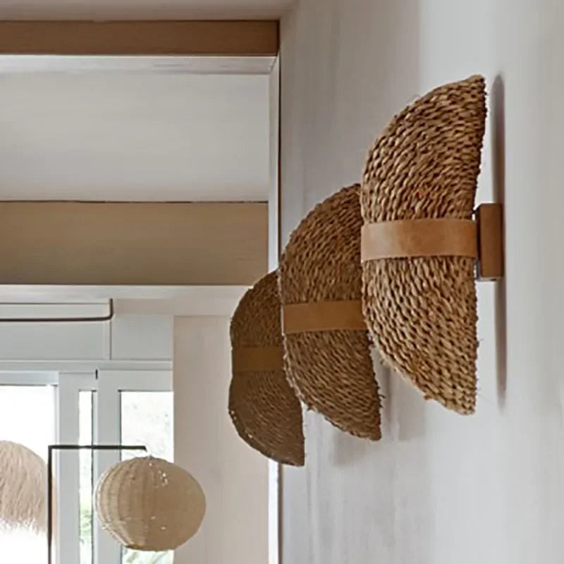 Afralia™ Rattan Woven Wall Lamp Hemp Rope Retro Decor Bedroom Lighting Hallway