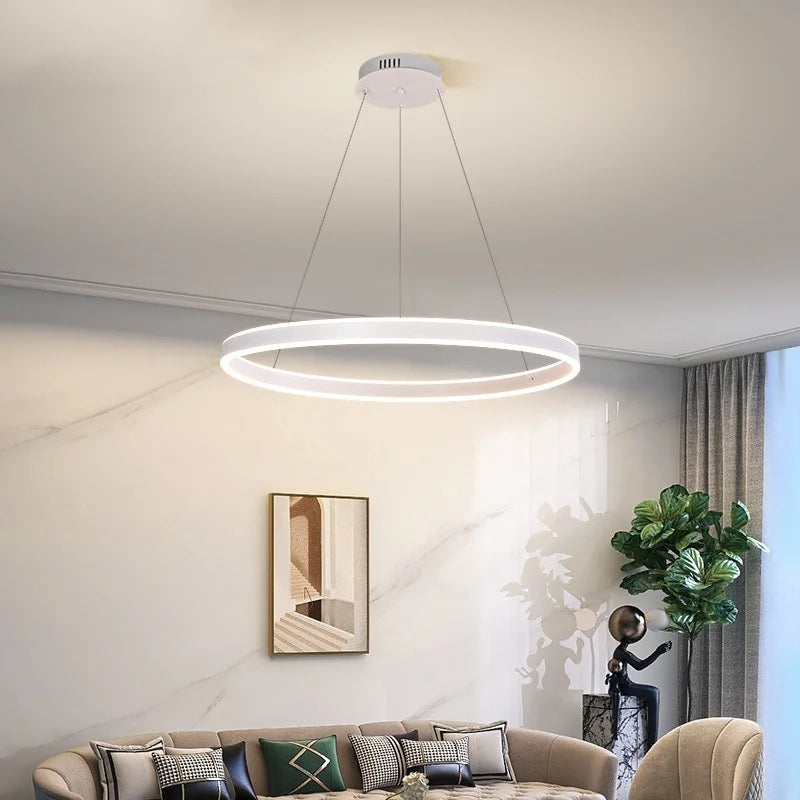 Afralia™ Circle Pendant Chandelier Dimmable LED Lights for Modern Living Room