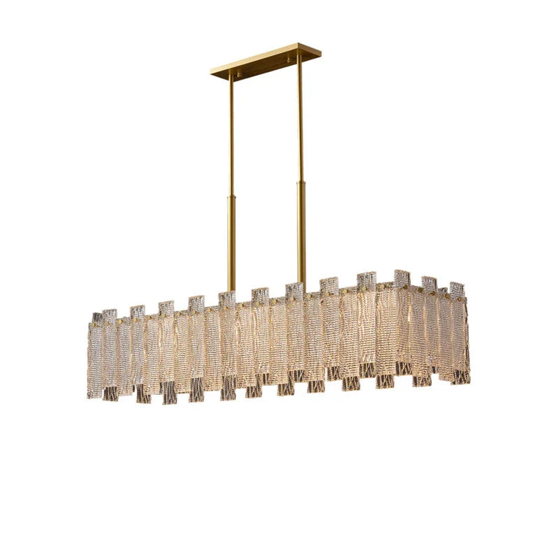 Afralia™ Rectangular Golden Copper Glass LED Chandelier for Dinning Room