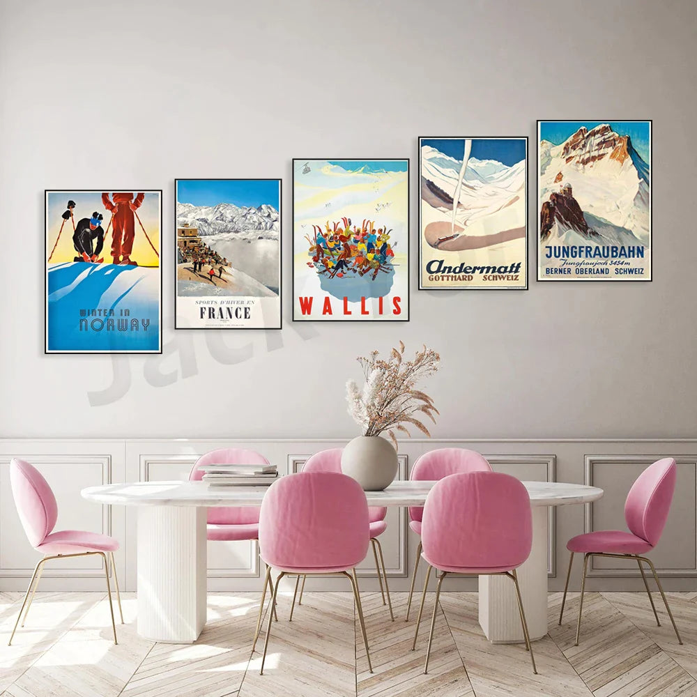 Afralia™ Vintage Ski Poster - Winter in Norway - Swiss Alps Wall Art