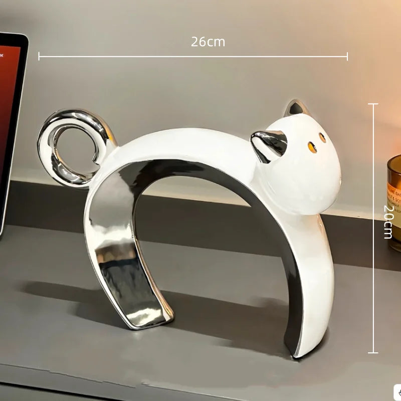 Afralia™ Ceramic Cat Figurines: Adorable Cartoon Silver Little Cat Sculpture for Home Decor