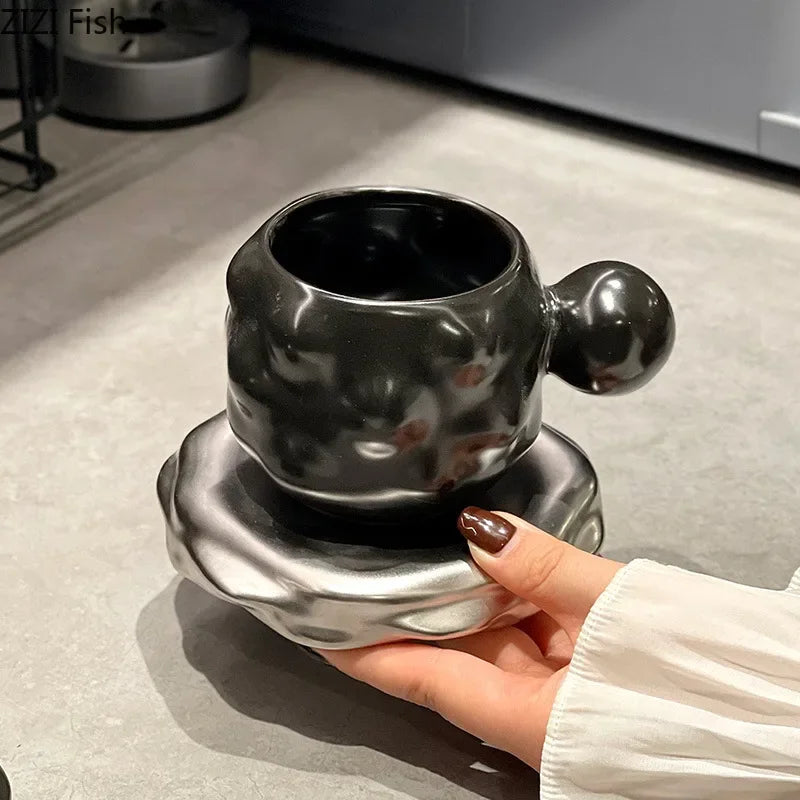 Afralia™ Matte Ceramic Cup&saucer Set for Dining Table, Coffee & Tea, Afternoon Tea, Fruit Juices