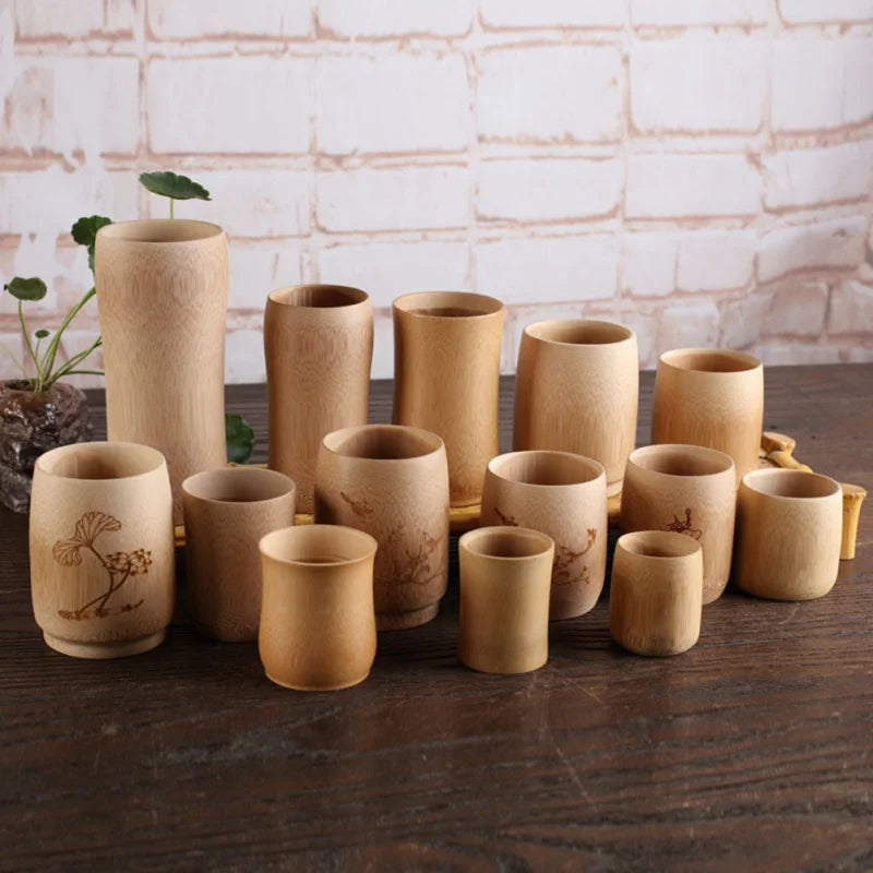 Afralia™ Bamboo Drinking Cup Set - Vintage Style Wooden Tea Beer Milk Drinkware