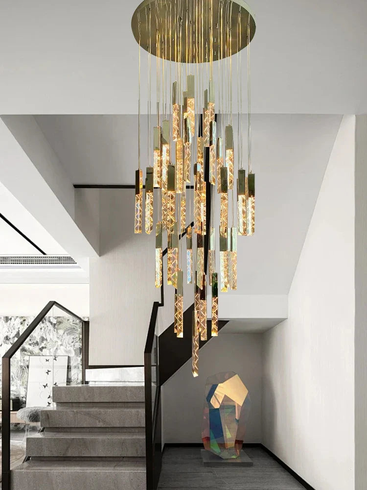 Afralia™ Crystal Circular Staircase Chandelier for Villa Duplex Foyer Decoration