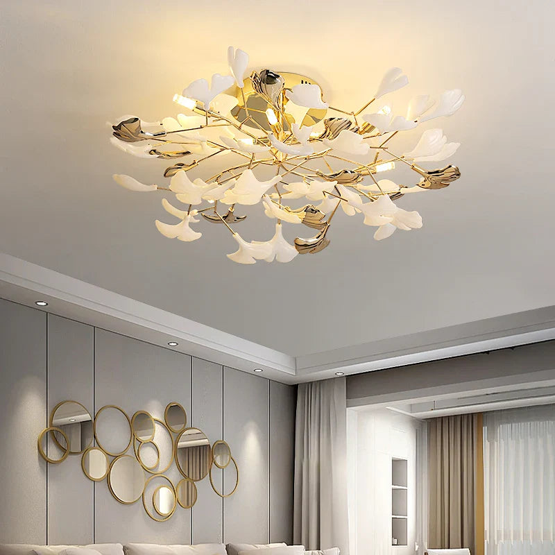 Afralia™ Nordic Ginkgo Leaf Ceramic Ceiling Chandelier Home Lighting Fixtures