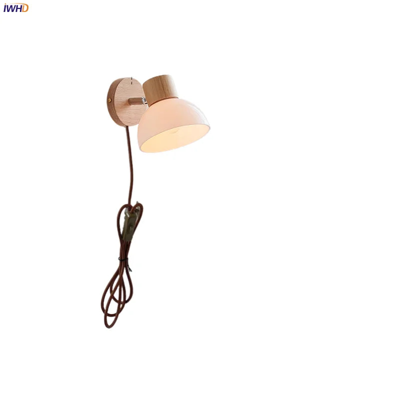 Afralia™ Wood Canopy LED Wall Sconce White Glass Nordic Modern Bedside Lamp