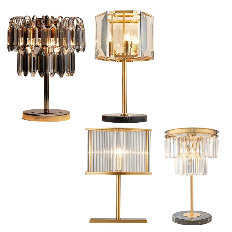 Afralia™ Luxury Crystal Glass Table Lamp Gold Finish 2700K Desk Light with E14 Bulb