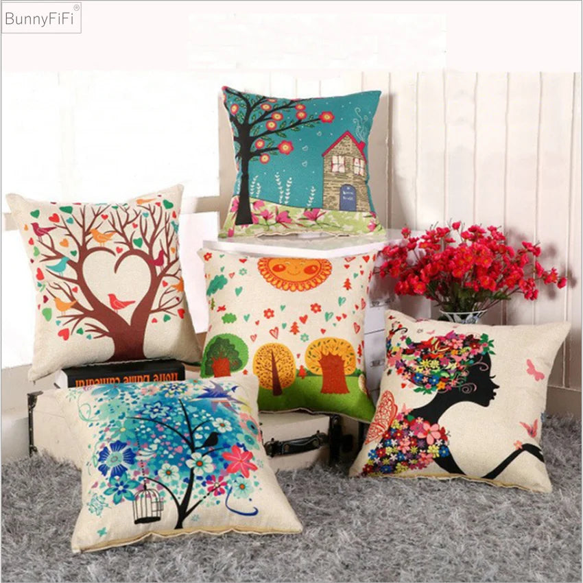 Afralia™ Minimalist Linen Comic Cushion Cover 45x45 Throw Pillowcase for Bedroom Sofa