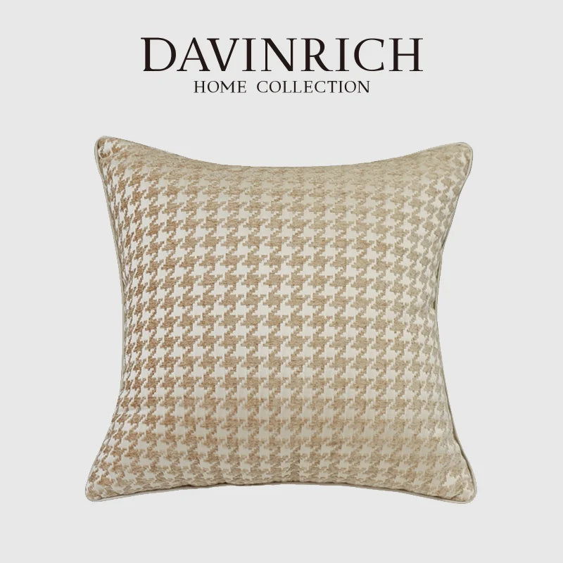 Afralia™ Champagne Houndstooth Jacquard Pillowcase 50x50cm