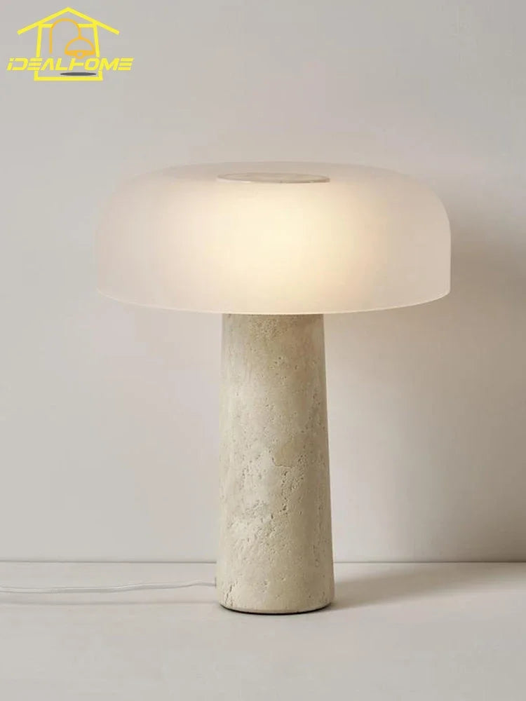 Afralia™ Cream Wind Mushroom Desk Lamp LED Marble Art Decor Living Study Decor