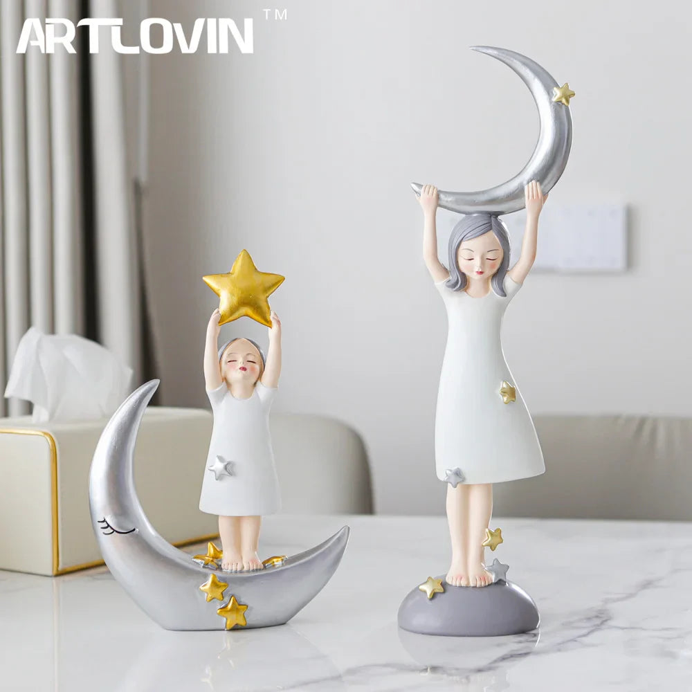 Nordic Moon Girl Figurine by Afralia™ - Elegant Kids' Gift & Home Decor Craft