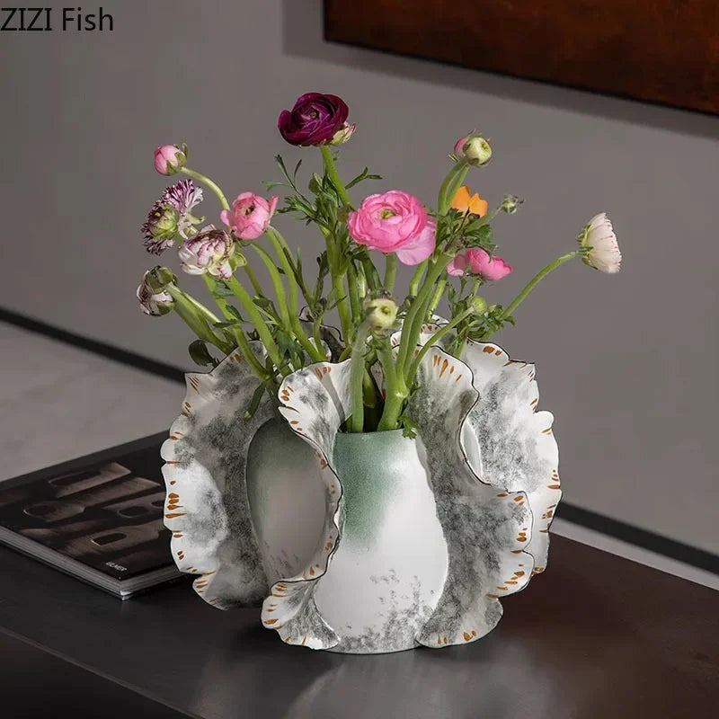 Afralia™ Colorful Wings Ceramic Vase Desk Decoration with Artificial Flowers