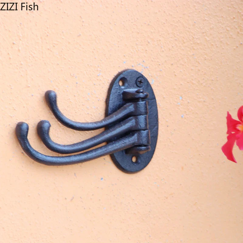 Afralia™ Metal Three-layer Floral Hook Hanging Shelf Basket Coat Rack