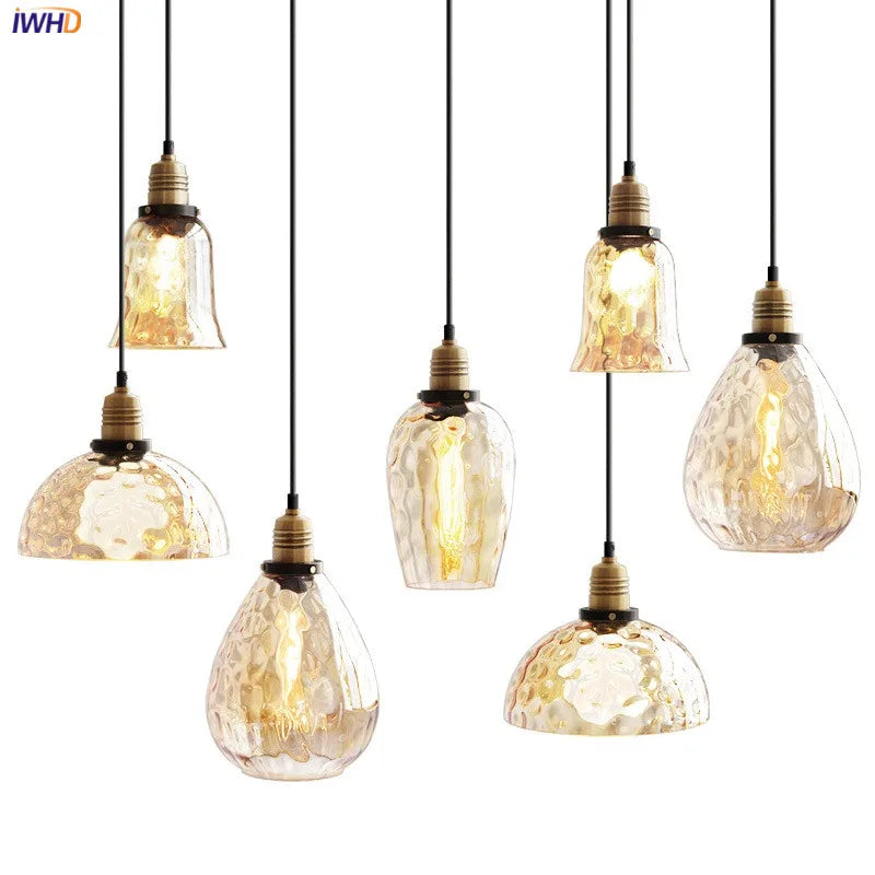 Afralia™ Amber Glass Industrial LED Pendant Lights for Dinning Bedroom Vintage Edison