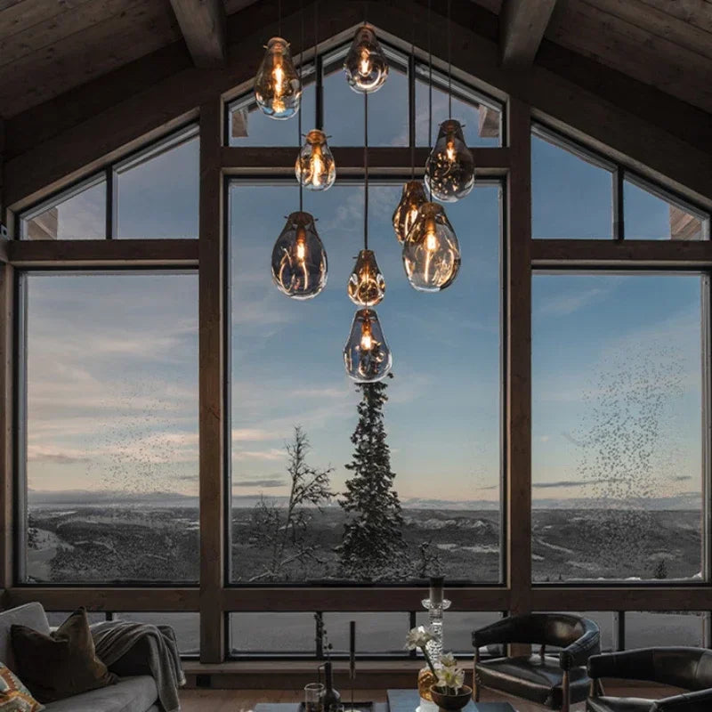 Afralia™ Colorful Glass Chandelier LED Pendant Light for Cafe Dining Room