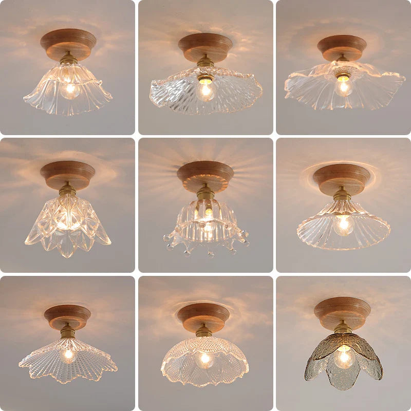 Afralia™ Glass Wood LED Ceiling Lamp for Home Lighting and Decoration