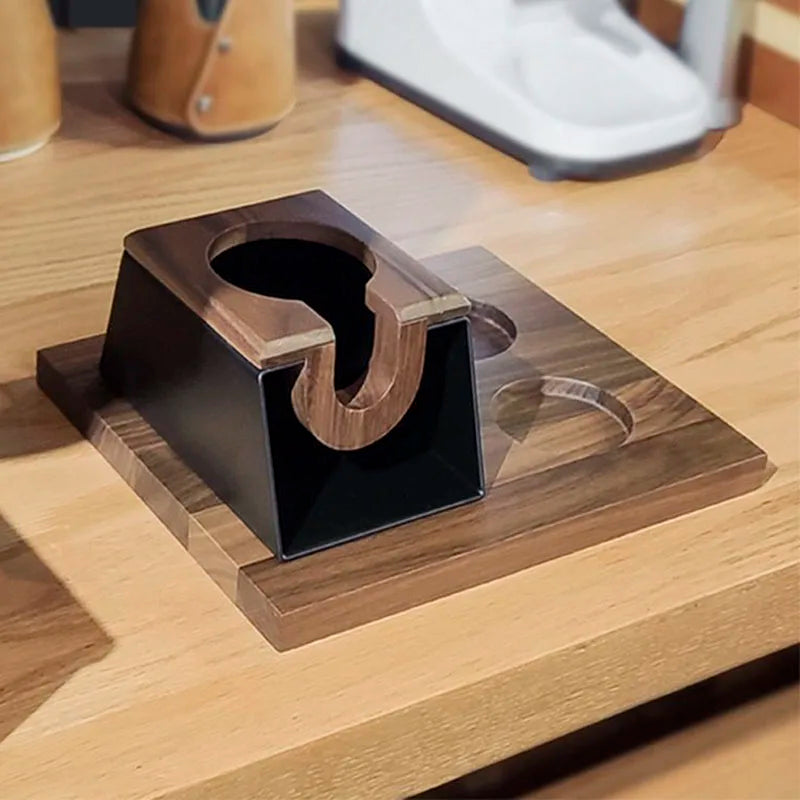 Afralia™ Wood Coffee Tamping Station & Portafilter Holder - Espresso Tamper Stand & Mat