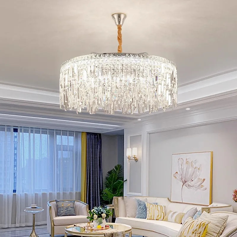 Afralia™ Golden Starry Sky Crystal Chandelier LED Pendant Light - Luxe Indoor Lighting