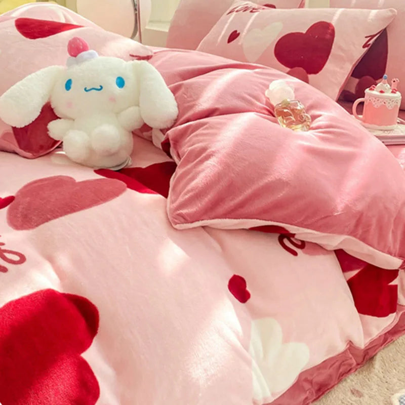 Afralia™ Snowflake Velvet Cute Cartoon Flower Bedding Set for Single Queen