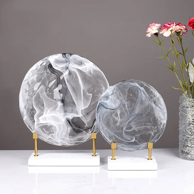 Afralia™ Glass Geometric Disk Marble Cake Craft Home Decor Figurines