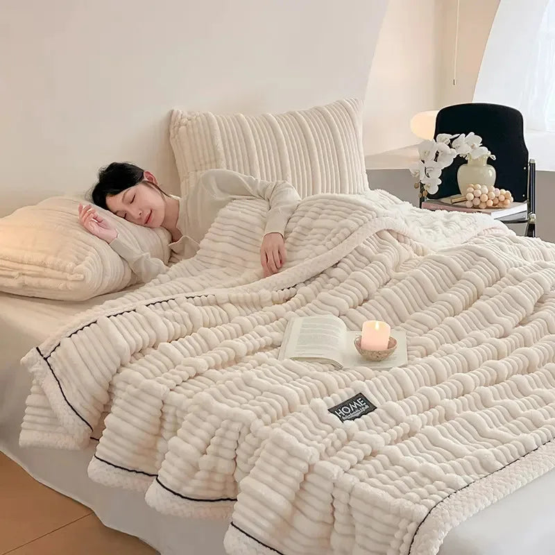 Afralia™ Cozy Faux Rabbit Plush Blanket for Autumn/Winter - Soft Milk Velvet Nap Blanket