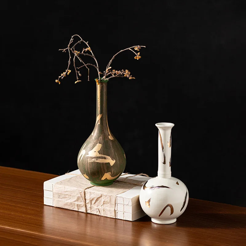 Afralia™ Handmade Porcelain Vase Vintage Ceramic Jar Home Decor Bouquet Flower Arrangement