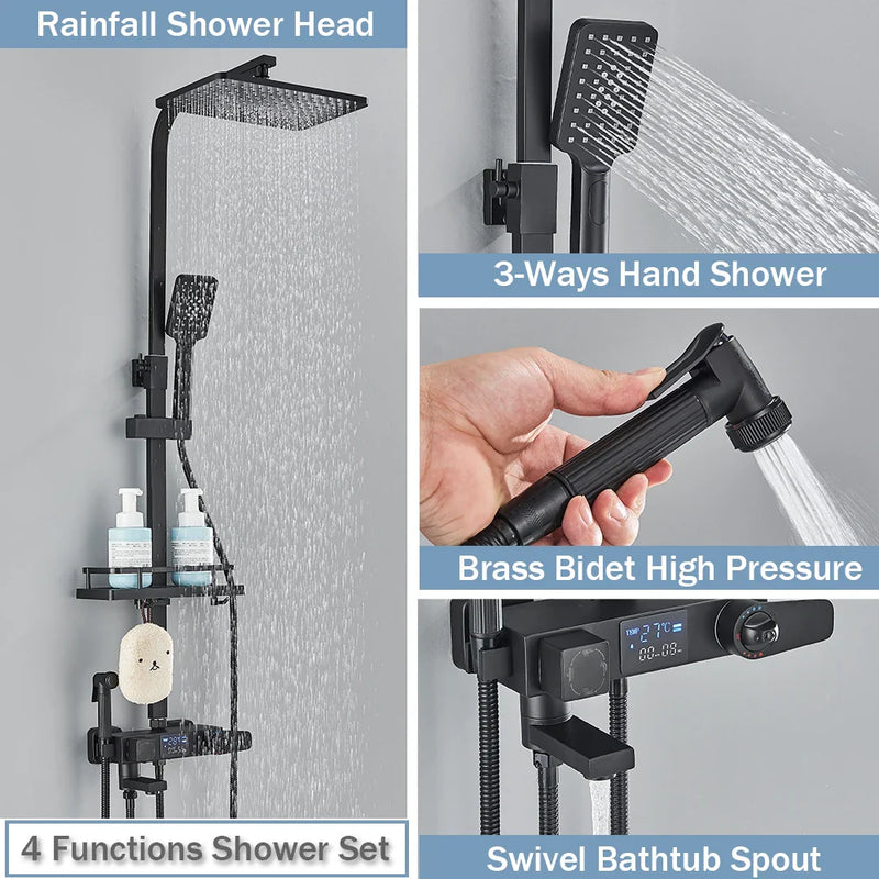 Afralia™ Smart Thermostatic Shower Faucet Set with Rack and Bidet Bath System