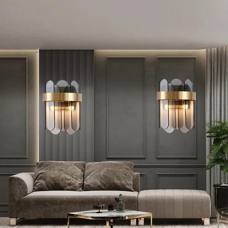 Afralia™ Gray Glass Wall Lamp - Modern Living Room Decor Sconce Light