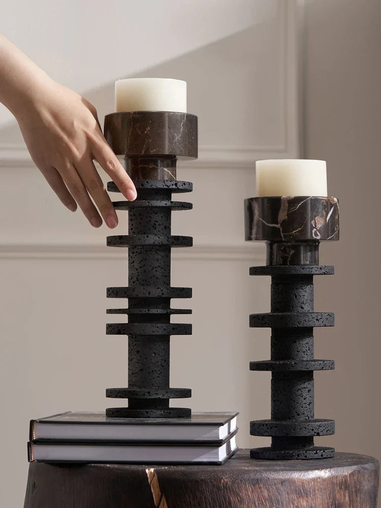 Afralia™ Black Marble Pillar Candlestick for Elegant Table Centerpieces