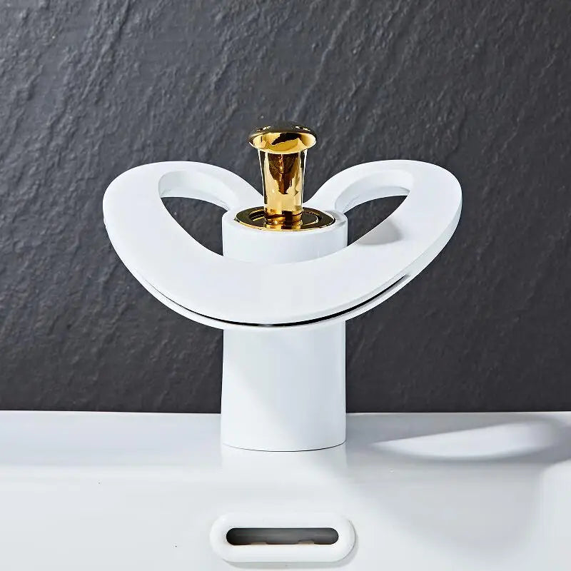 Afralia™ Golden/White & Black Waterfall Basin Faucet - Brass Sink Mixer Tap - Hot & Cold
