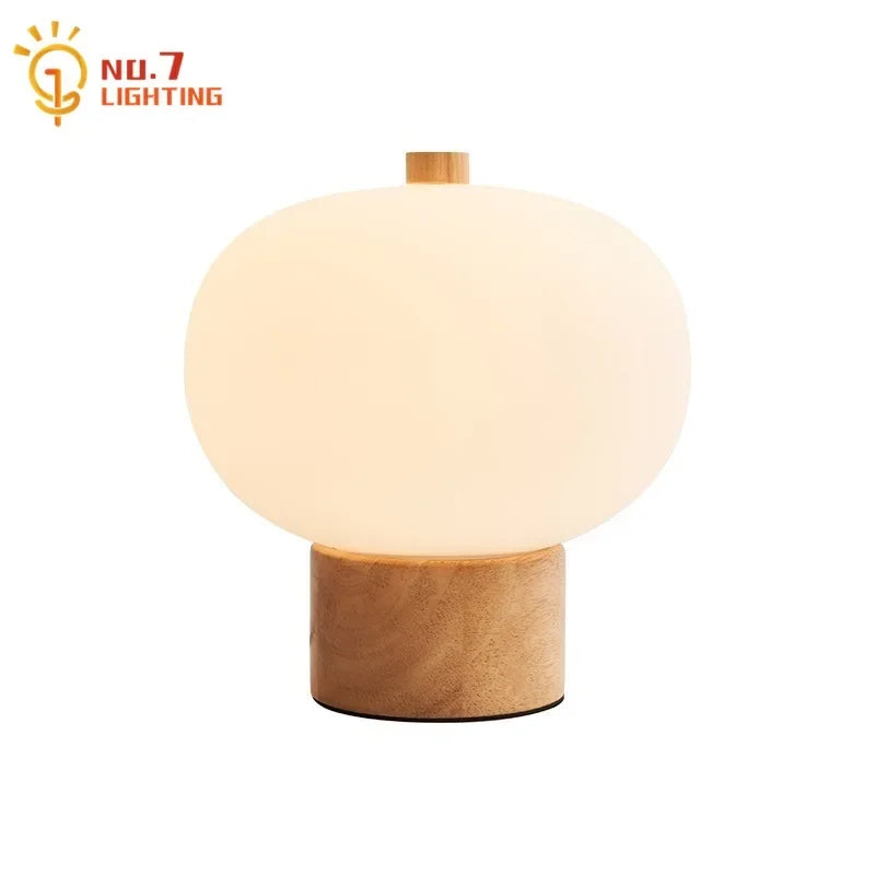 Afralia™ Modern Wood Glass Table Lamp LED Art Decor for Living Room Bedroom Studio