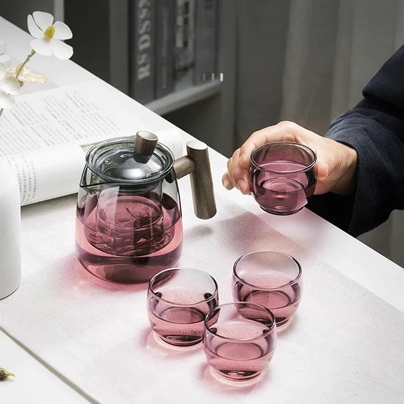 Afralia™ Glass Tea Pot with Wooden Handle - Heat Resistant, Chinese Kung Fu Tea Set